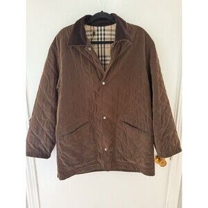 Burberry Men’s S Jacket Quilted Brown Button Up Coat Pockets Classic Plaid Lined